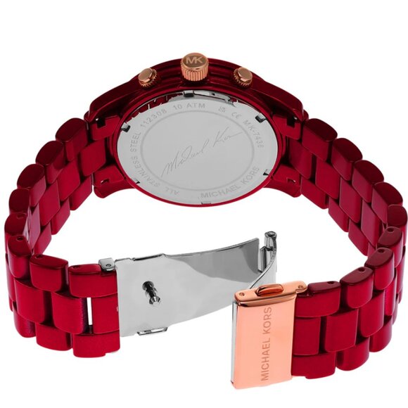 MICHAEL KORS MK7436 RED CHRONOGRAPH DIAL RED STAINLESS BRACELET WOMENS WATCH - Picture 3 of 4